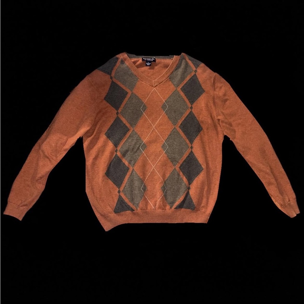 Men's Argyle Sweater - Orange and Gray